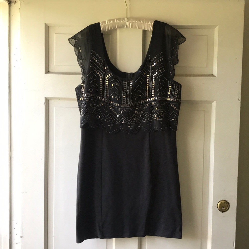 Gunmetal Party Dress with Sequins and Beading